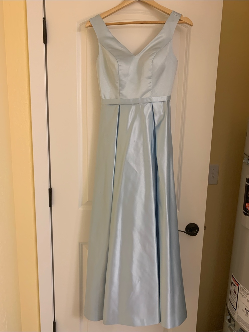 Light Blue Satin V-Neck Formal Gown
